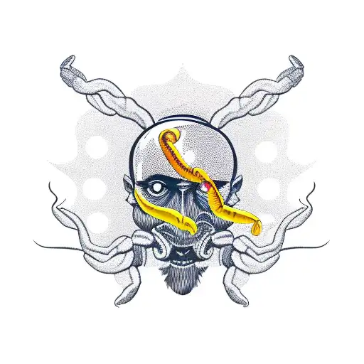 Scorpion With Human Head Over Sun