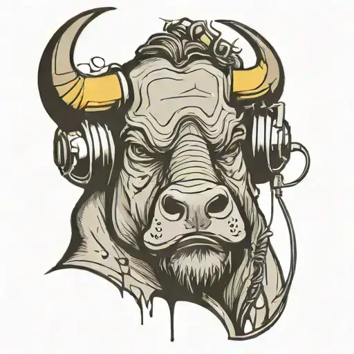 Bull With Headphones Listening To Music