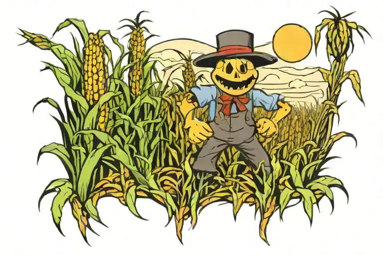 Scary Corn Field With Scare Crow And Ghost