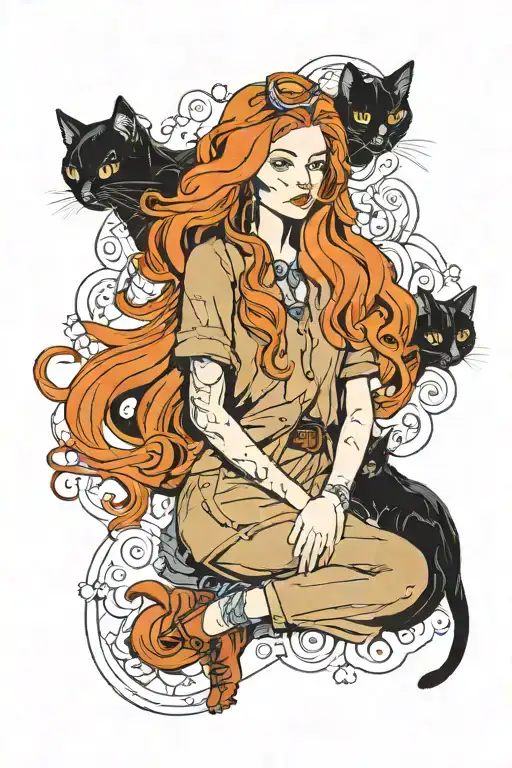 A Redheaded Woman And Her Long-haired Black Cat