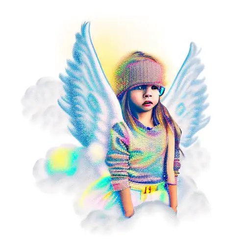 Angel Sittning On Clouds