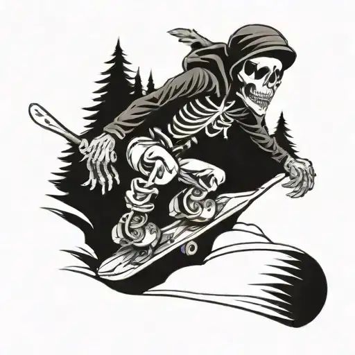 Skeleton Riding Snowboard