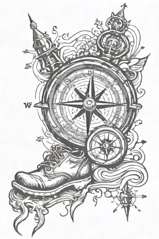 Compass And Foot Print Inside