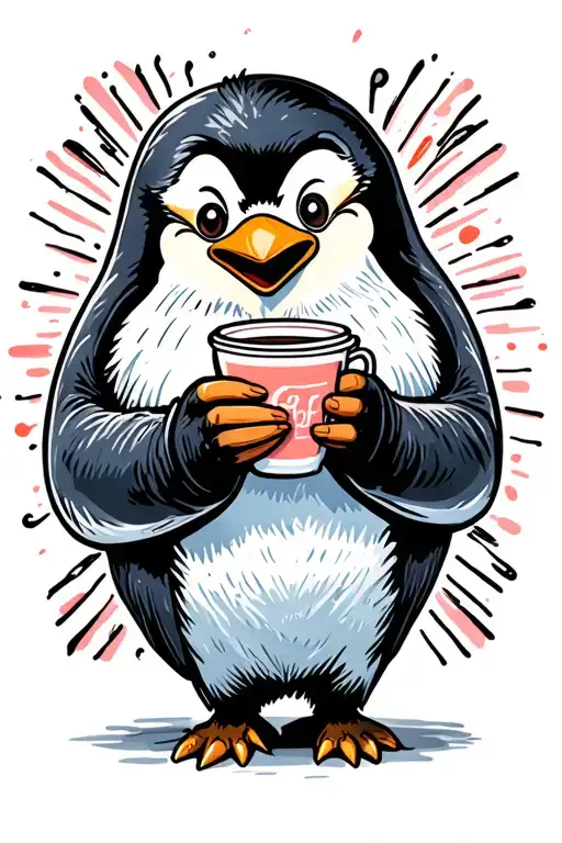 Female Penguin Holding A Coffee Cup