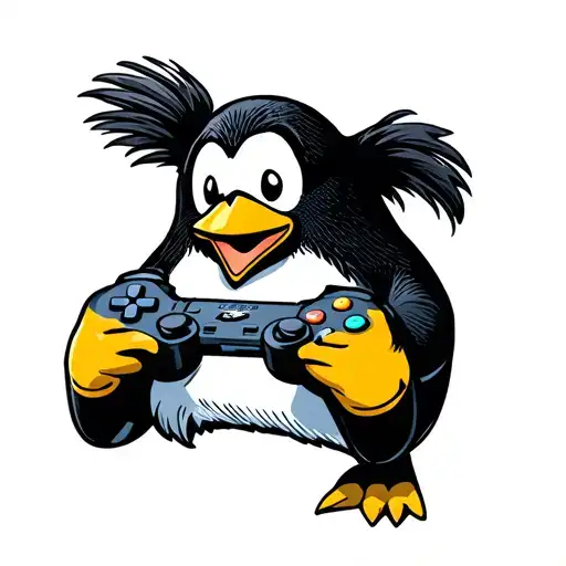Penguin Playing Video Game Controller