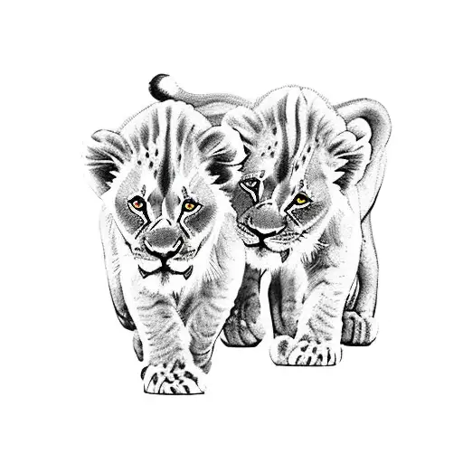 Lion Protecting Its Cubs