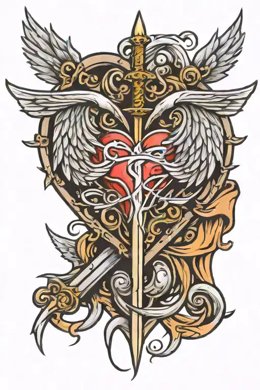 Heart With Wings Pierced By Sword