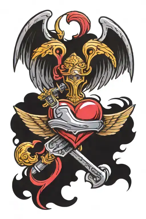 Heart With Wings Pierced By Sword