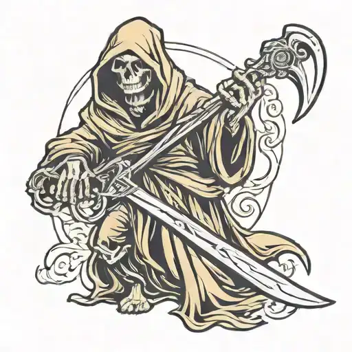 Grim Reaper Holding A Scythe But The Scythe Is A Lighting Bilt