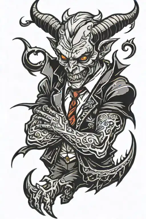 A Devil With Black Suit Holding A Parsu Like Very Dengerous