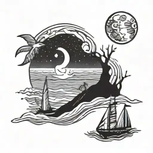 Moon And Beach Scene