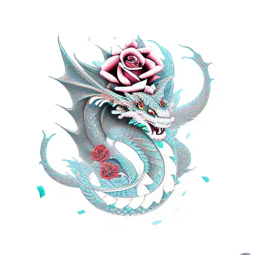 Sad But Powerfull Dragon With Roses