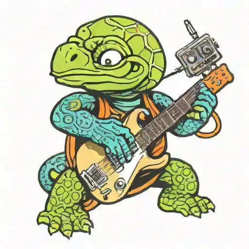 A Punk Rock Inspired Tattoo Featuring A Turtle Monkey Playing An Electric Guitar