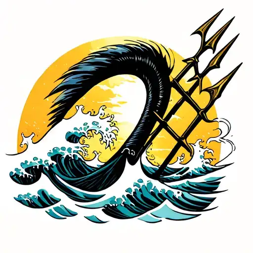 Black Barbados Trident And Waves Crashing