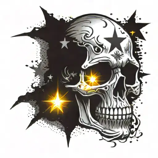 Skull With Stars And Smoke In The Background With Stipple Shading