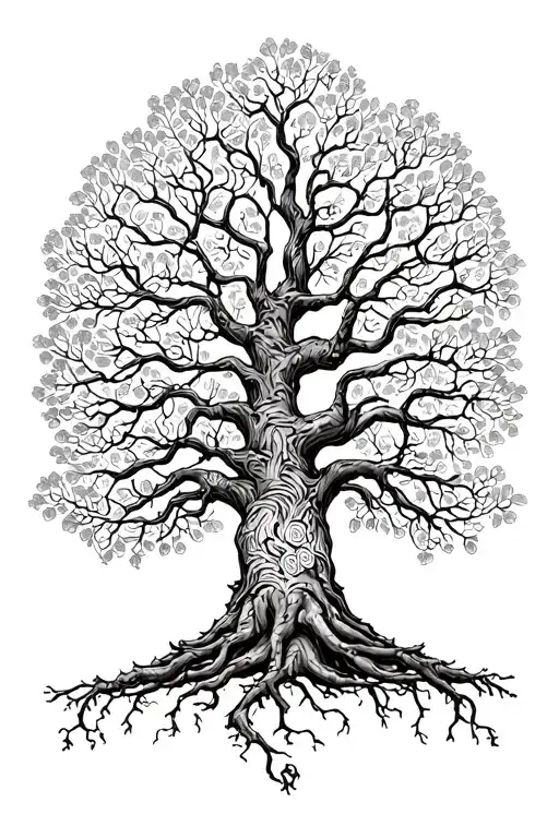 An Intricate Design Of A Family Tree With Branches Representing Different Stages Of Life And Growth