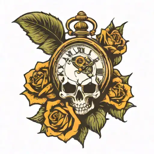 Pocket Watch Skull Rose Surrounded