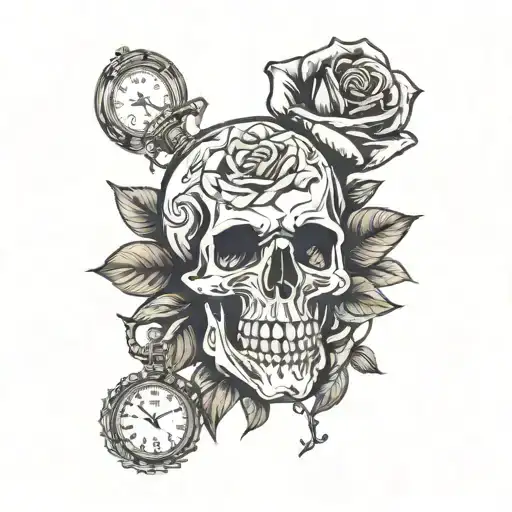Pocket Watch Skull Rose