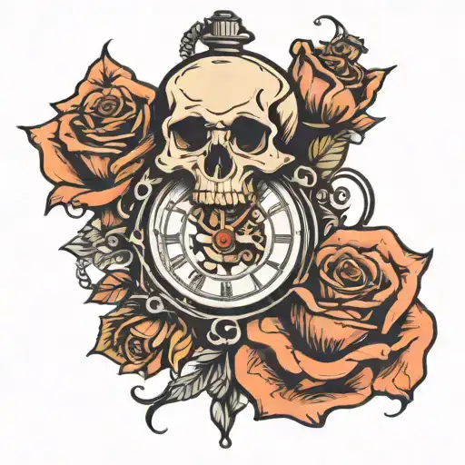 Pocket Watch Skull Rose Wrapped