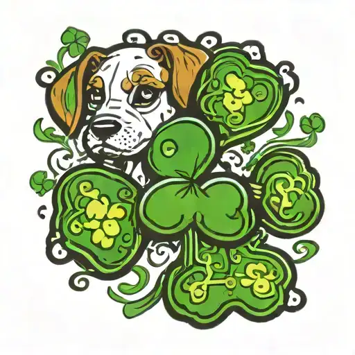Dog Paw And Shamrock Surrounded