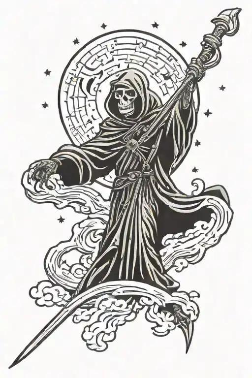 Grim Reaper With Stars And Clouds