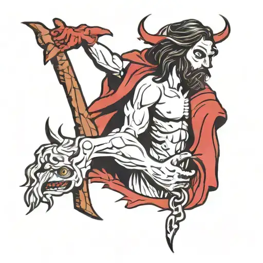 Jesus Sawing Devil In Half