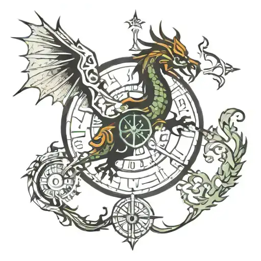 Dragon And Phoenix Vegvisir Viking Compass