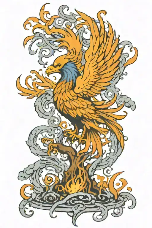 Yggdrasil And Phoenix Rising From The Ashes