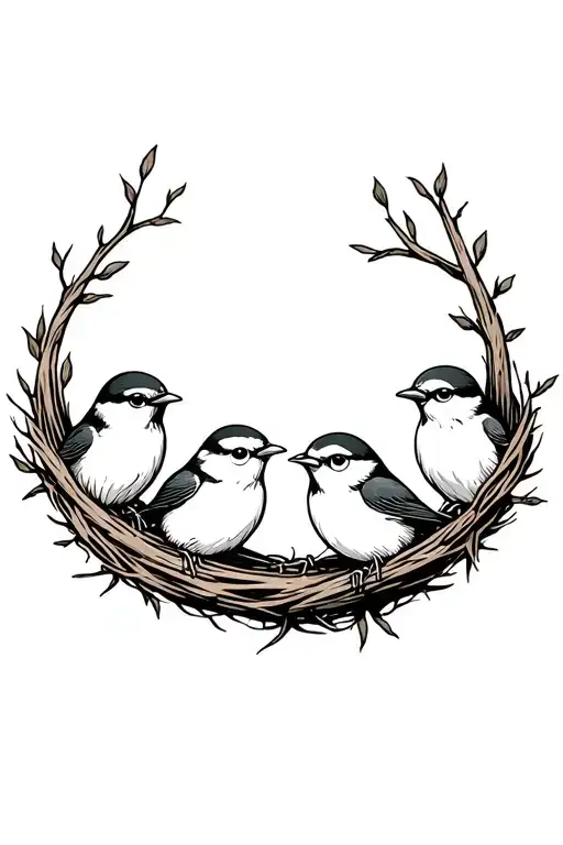 4 Baby Birds In Nest Transforming