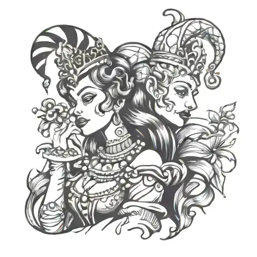 Female Jester Kissing The Queen