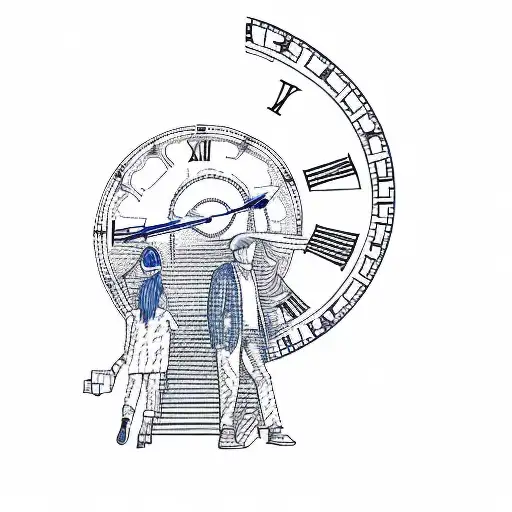 A Clock And A Person Walking Down A Staircase