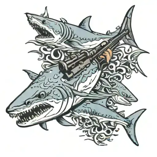 A Hunting Rifle Morphing Into A School Of Sharks