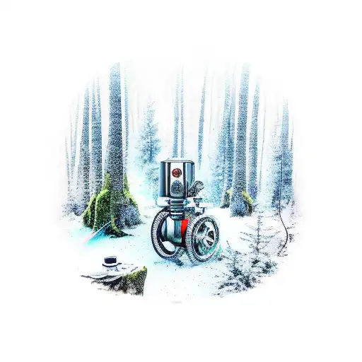 Mechanical Gun In A Forest Setting