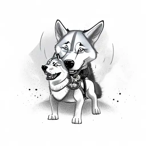 Cartoon Death Riding A Husky