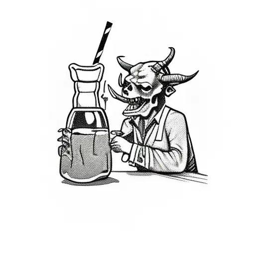 A Devil Pouring Whiskey To A Skull Cowboy At A Bar