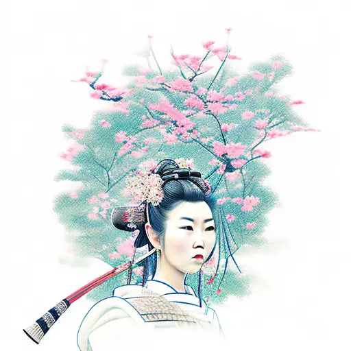 Female Samurai With Cherryblossom