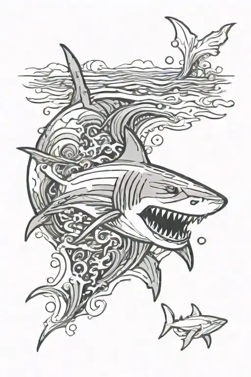 Semi Colon Ocean Scene And Shark