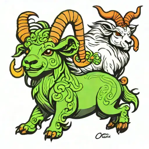 Chinese Inspired Goat And Rabbit In Dynamic Poses