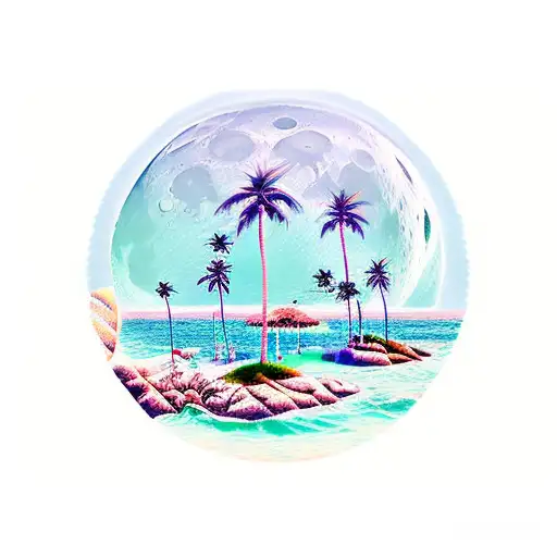 Moon Stars Sea Beach Palmtrees Night