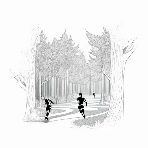 A Forest Path Leading To A Soccer Field With Players In Action