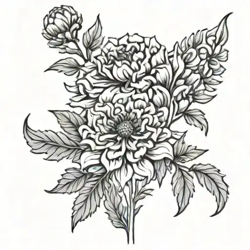 Marigold Black And White Drawing