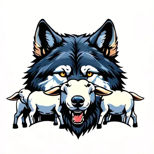 Wolf Surrounded By Sheep