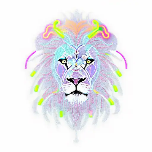 A Futuristic Lion With Circuitry And Neon Lights