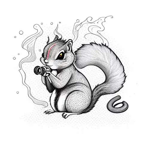 Fire Squirrel With Hose Fighting Fire