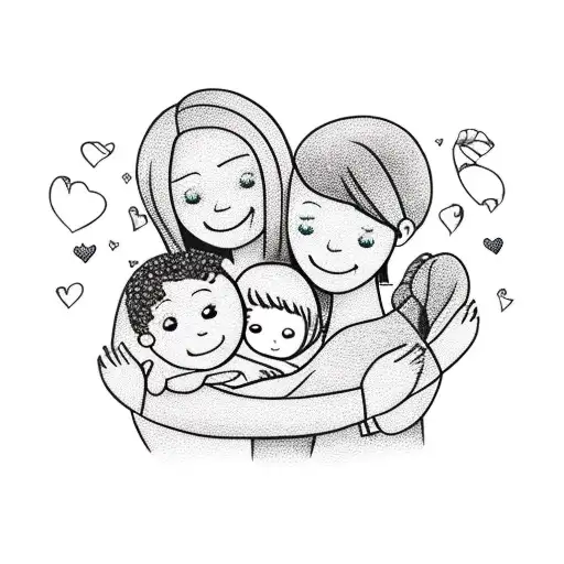 Mom Hugging 2 Daughters And 1 Son