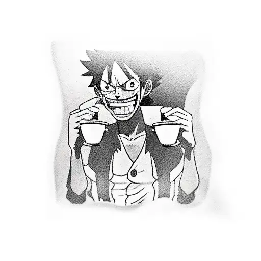 A Dynamic Scene Of Luffy From One Piece Enjoying A Cup Of Coffee