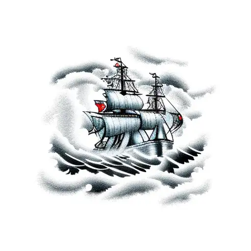 Stormy Sea With A Pirate Ship