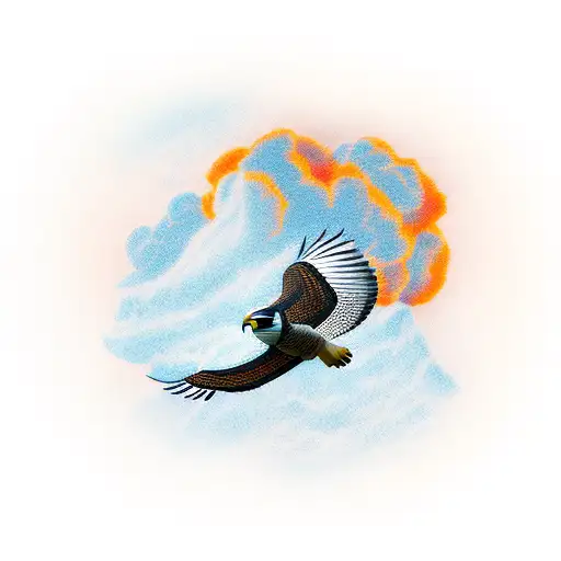 A Falcon Soaring Over A Mountain Peak With Flames Engulfing The Background