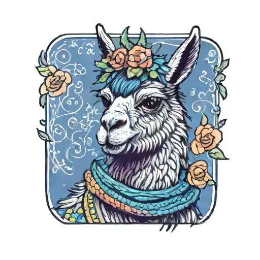 Colorful Llama With Flower Crown Knitting A Blanket