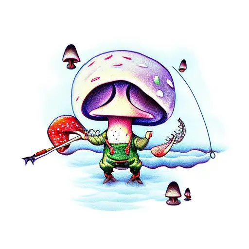 Mushroom Person Fishing